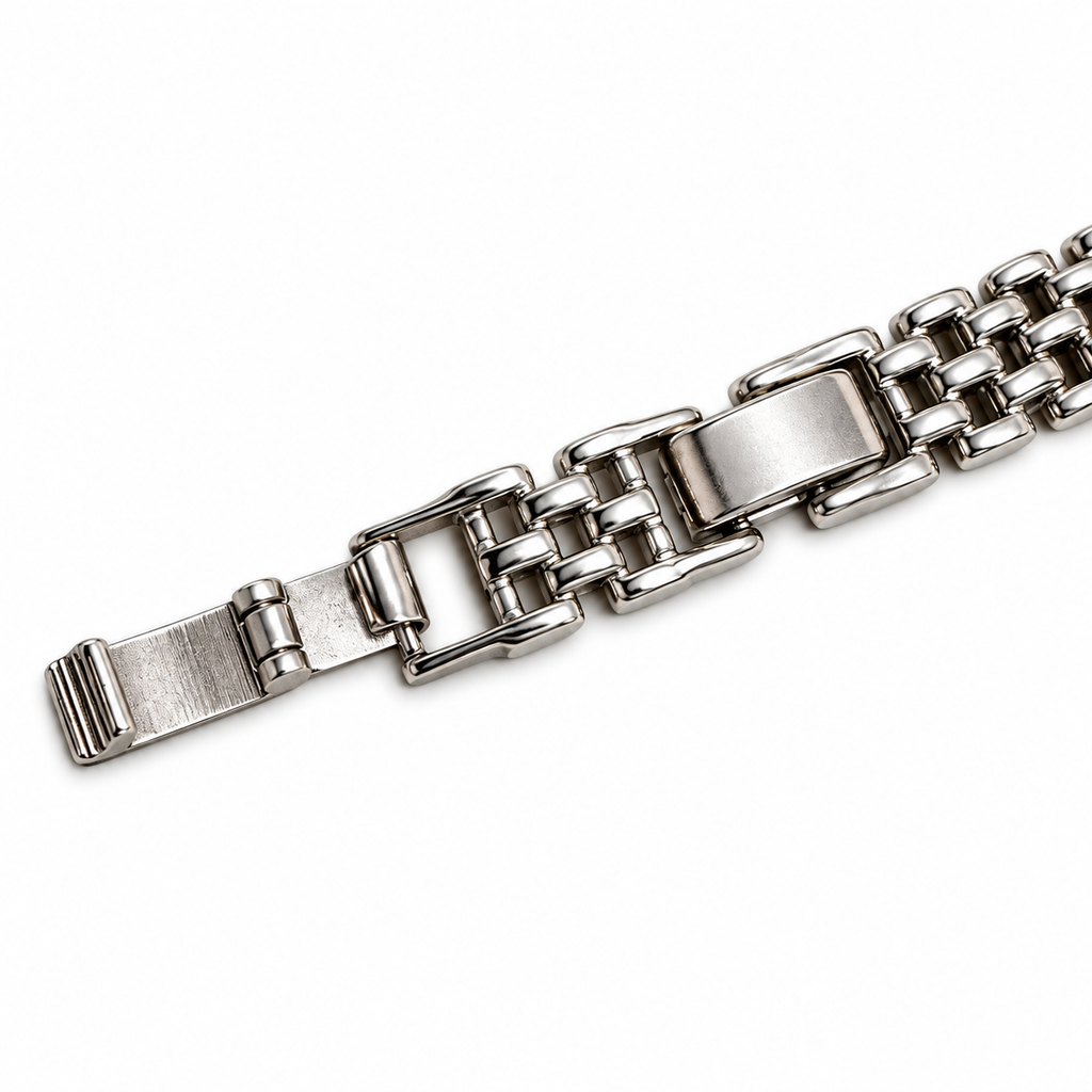 Woven Link CZ Bracelet – White Gold Plated Brass, 9 mm