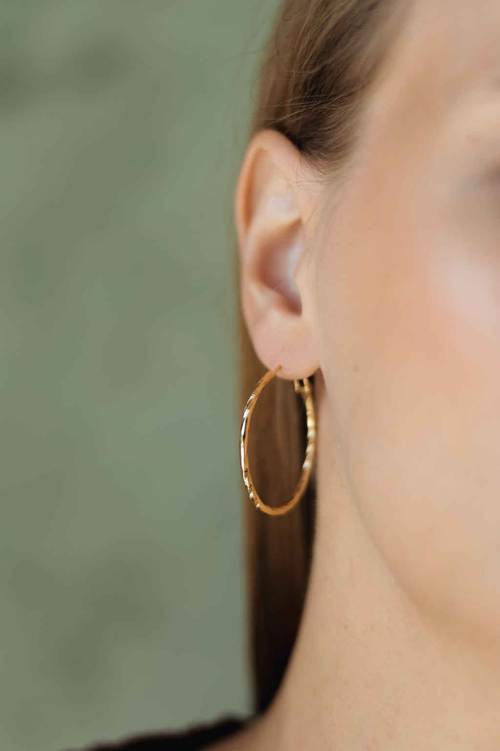 Gold Plated Hoop Earrings 3 cm, Textured Lightweight Hoops