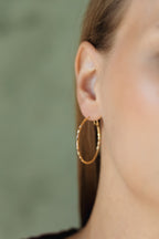 Gold Plated Hoop Earrings 3 cm, Textured Lightweight Hoops