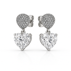 Heart Drop Stud Earrings with White Gold Plating & Cubic Zirconia