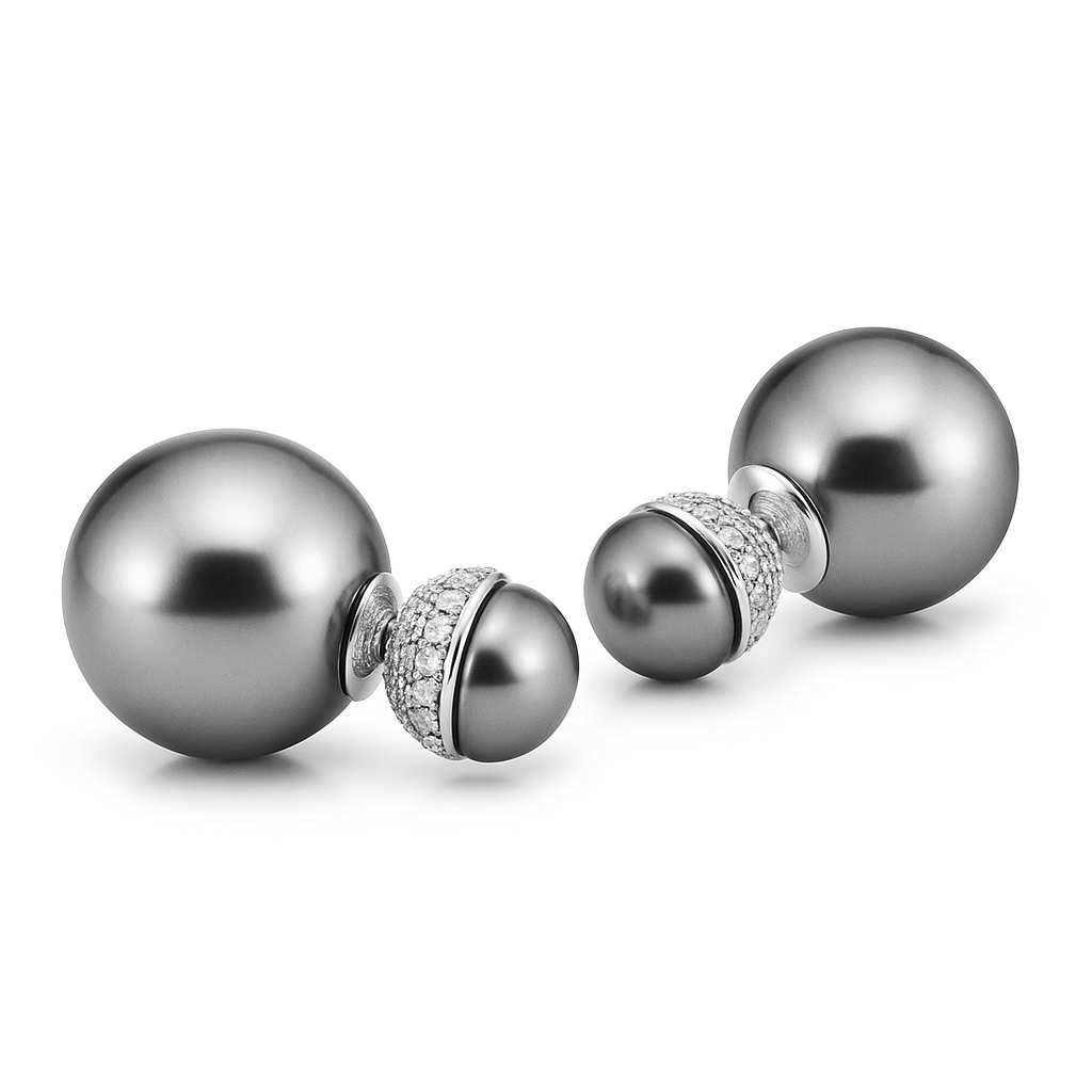 Double Ball Stud Earrings with Sterling Silver Post, 3 cm
