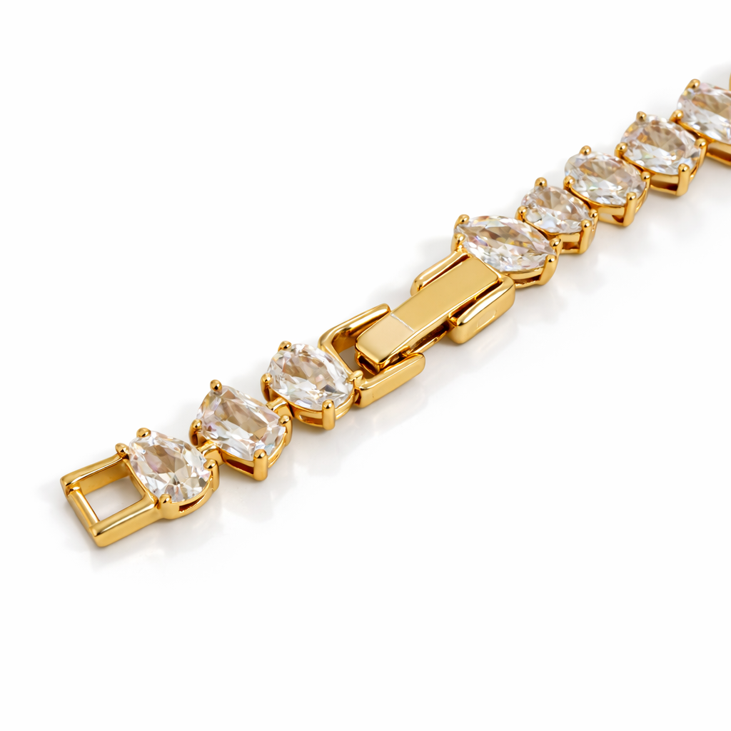 Gold Plated or Rhodium Plated Mixed Cut CZ Tennis Bracelet – Bridal Style