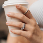 Wide Band Ring with CZ Stones, Size 7 | Rhodium Plated