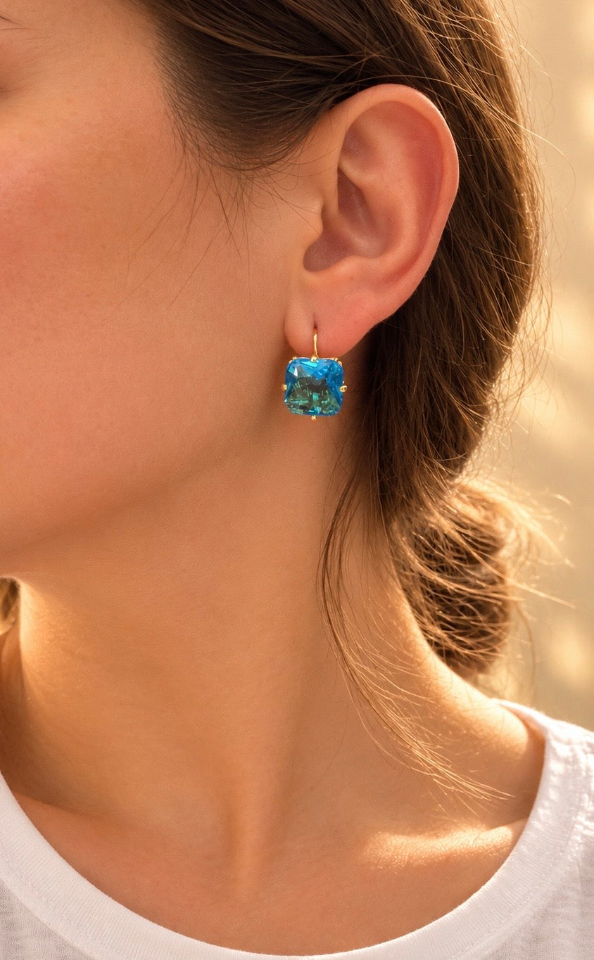 Gold Plated Square CZ Drop Earrings – Hypoallergenic, Non-Tarnish, Multiple Colours