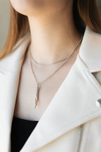 White Gold Plated Layered Necklace with Crystal Pendant – Double Layer Hypoallergenic Necklace 36 cm + 45+5 cm