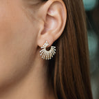 Gold Plated CZ Fan Stud Earrings, Sterling Silver Post, 2 cm