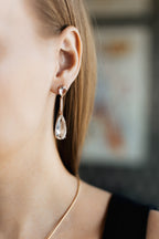 Gold Plated Drop Earrings with Large Crystal Stone – 4.8cm