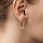Rectangular Hoop Earrings, Rose Gold or White Gold Plated, 1.5 cm