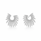Gold Plated CZ Fan Stud Earrings, Sterling Silver Post, 2 cm