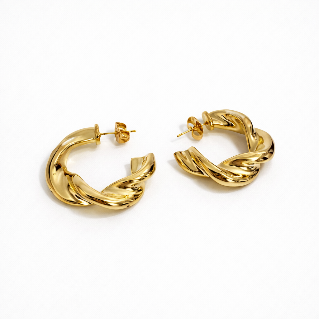 Twisted Hoop Earrings | Gold Plated Hoops with Sterling Silver Post 3.5 cm