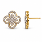 Openwork Floral CZ Stud Earrings – Gold or White Gold Plated, 18 mm