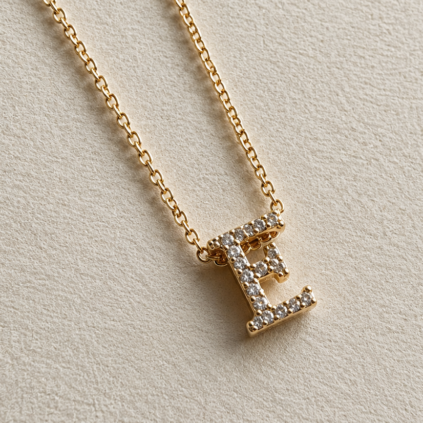 Personalized Initial Letter Necklace in 925 Sterling Silver | Gold Plated CZ Alphabet Pendant | 40+5 cm