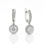 Rhodium Plated Drop Earrings with CZ – 3 cm, Elegant Design by Sedy Jewelry