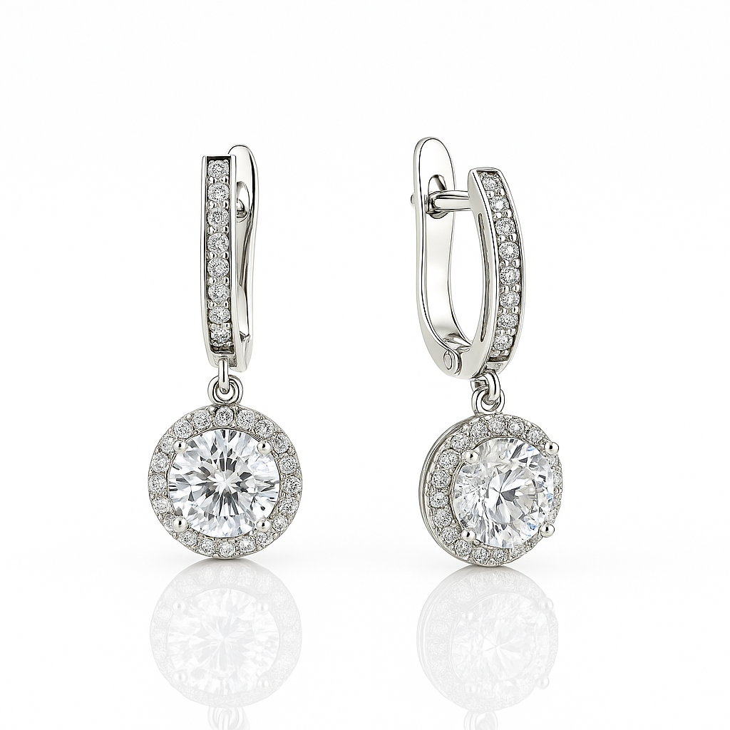Rhodium Plated Drop Earrings with CZ – 3 cm, Elegant Design by Sedy Jewelry