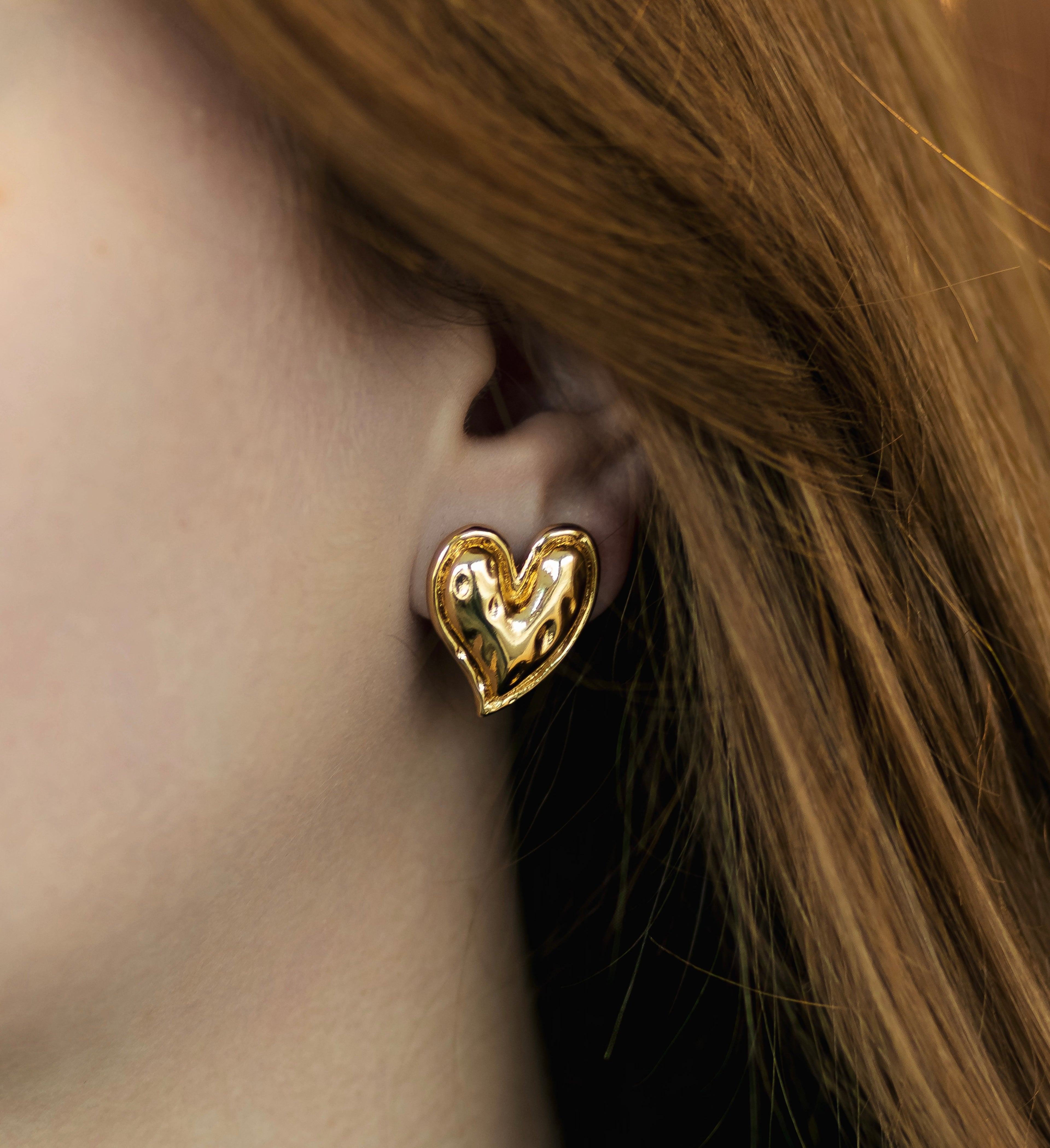 Heart-Shaped Gold Plated Stud Earrings by Sedy Jewelry