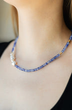 Blue Beaded Necklace with Baroque Pearl | Gold Plated Stainless Steel Clasp
