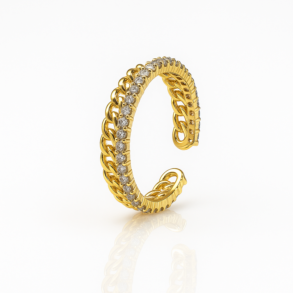 Gold Plated Chain Ring with CZ Stones, 4mm Width, Size 6/7