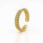 Gold Plated Chain Ring with CZ Stones, 4mm Width, Size 6/7