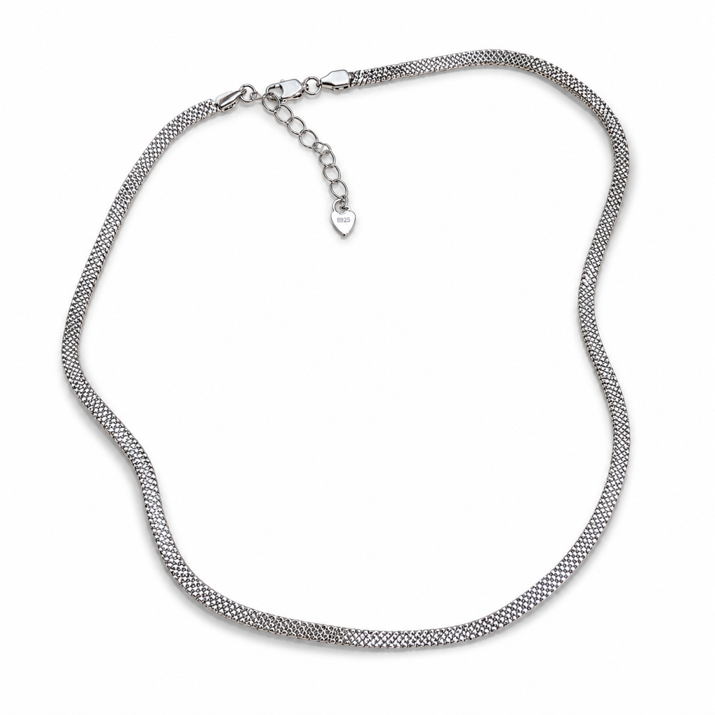Sterling Silver Snake Chain Necklace 4mm | Rhodium Plated 925 Silver Chain | 40+5 cm | Hypoallergenic Minimalist Necklace for Women