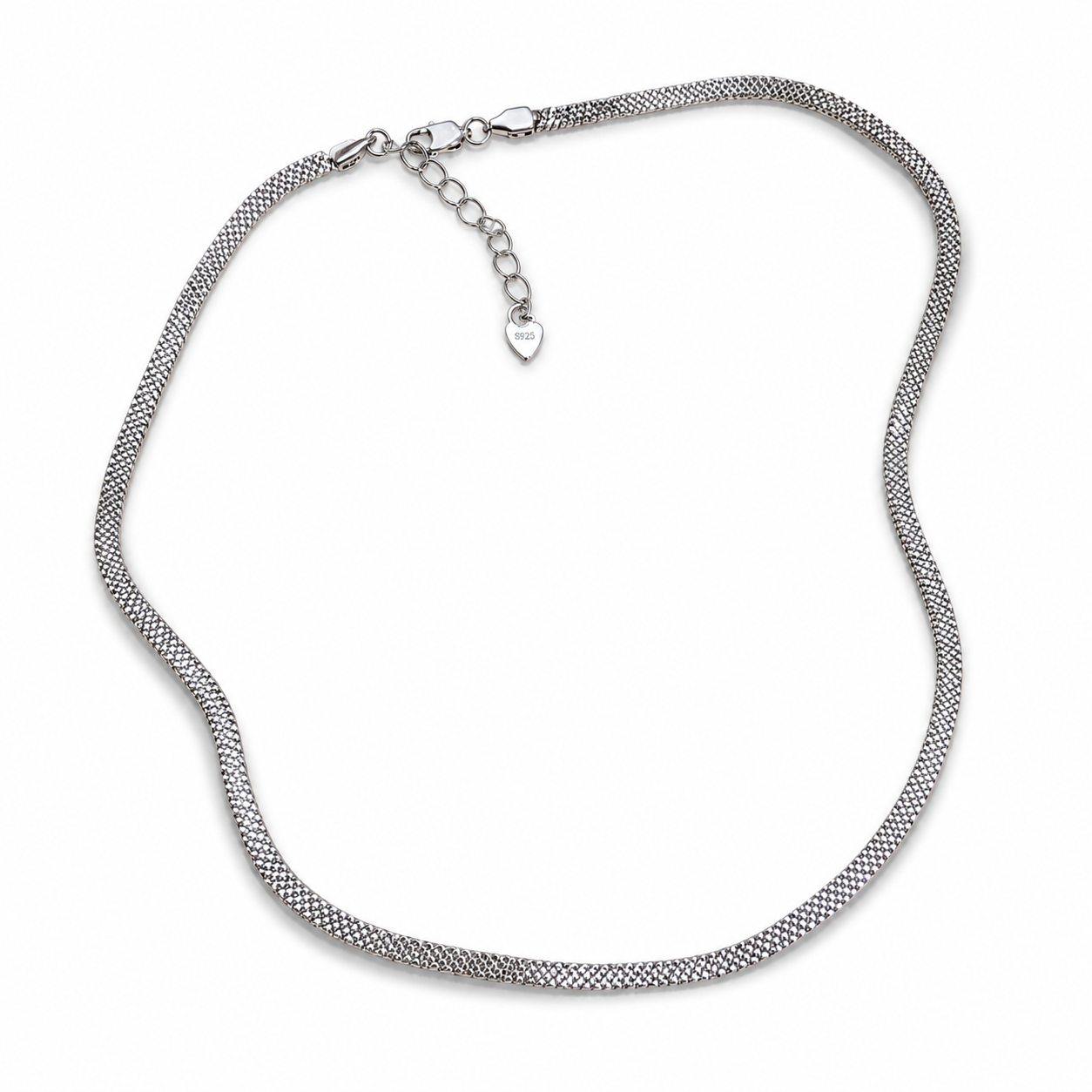 Sterling Silver Snake Chain Necklace 4mm | Rhodium Plated 925 Silver Chain | 40+5 cm | Hypoallergenic Minimalist Necklace for Women
