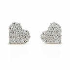 Rhodium Plated Heart-Shaped Stud Earrings with CZ Stones