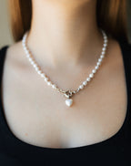 Pearl Necklace with Heart Pendant – Gold or Silver Plated