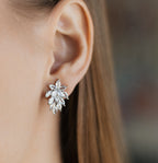 Elegant Leaf CZ Clip-On Earrings Rhodium Plated