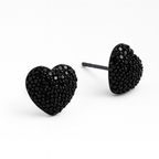 Black Heart Stud Earrings, 1cm (0.39”), Black Crystal Pave, Rhodium Plated