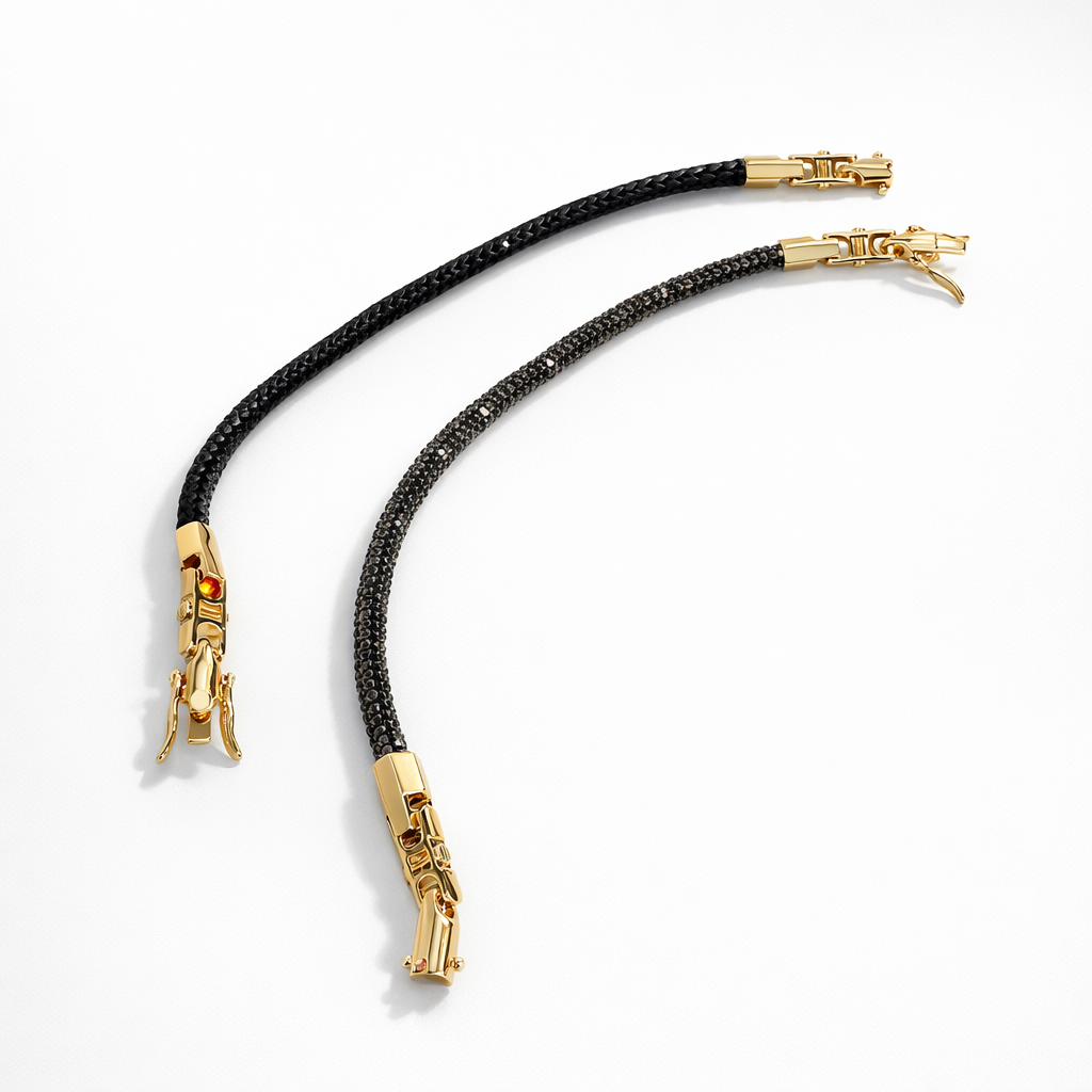 Black Crystal Mesh Rope Bracelet – Gold Plated Clasp | 4 mm | Women’s & Men’s Sparkling Bracelet | 20 cm / 7.87”