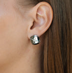 Square Stud Earrings, Gold or White Gold Plated, 1.5 cm