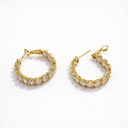 Gold Plated CZ Hoop Earrings, Sterling Silver Post, 2.5 cm