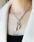 White Gold Plated Charm Pendant Necklace – Modern Statement Necklace 45+5 cm