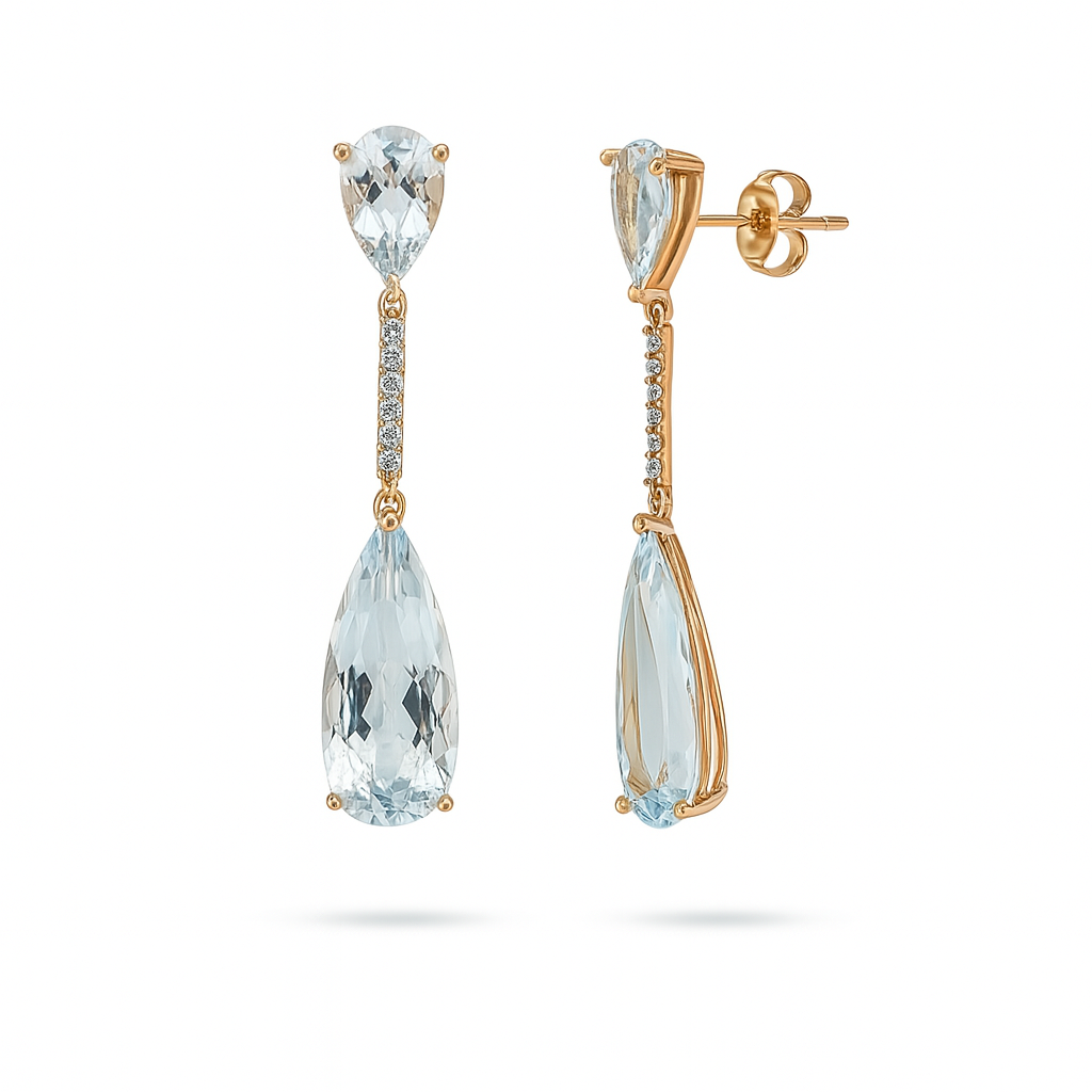Gold Plated Drop Earrings with Large Crystal Stone – 4.8cm