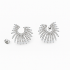 Gold Plated CZ Fan Stud Earrings, Sterling Silver Post, 2 cm