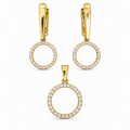 White & Gold Plated Circle CZ Jewelry Set – Leverback Earrings & Pendant