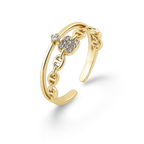 Gold Plated Chain Ring with Cubic Zirconia – Adjustable Sizes 5-7