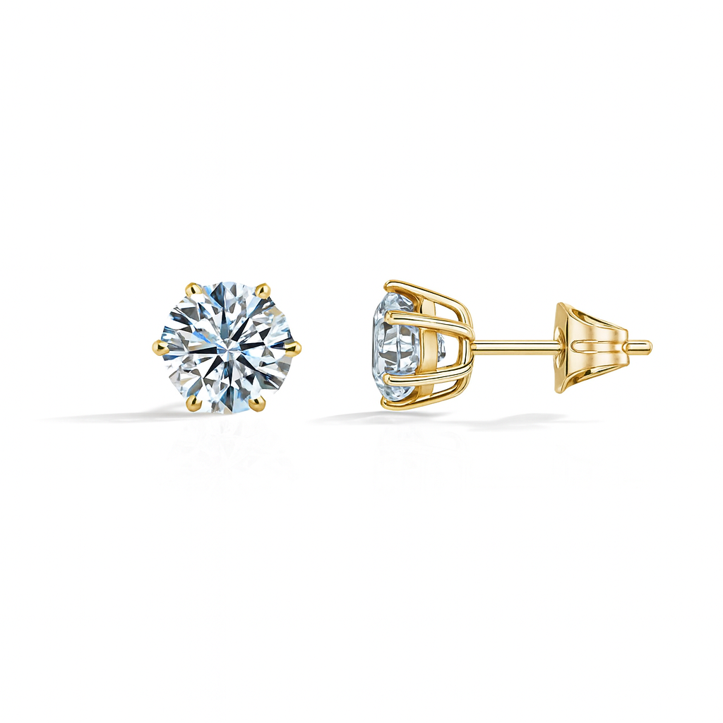 6mm Cubic Zirconia Stud Earrings – Gold Plated