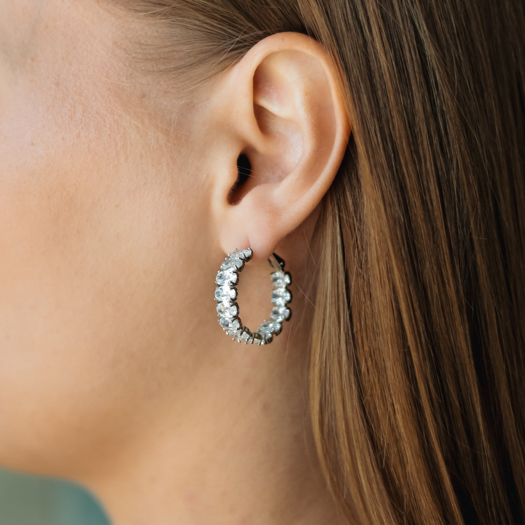 White Gold Plated CZ Hoops 2.6cm