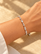 Oval CZ Geometric Link Bracelet – White Gold Plated Brass, 4 mm