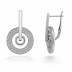 White Gold Plated CZ Drop Earrings 2.8cm Geometric Design