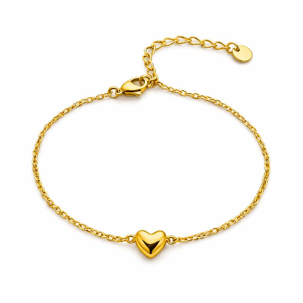 Heart Anklet – Stainless Steel, Adjustable 21+5 cm