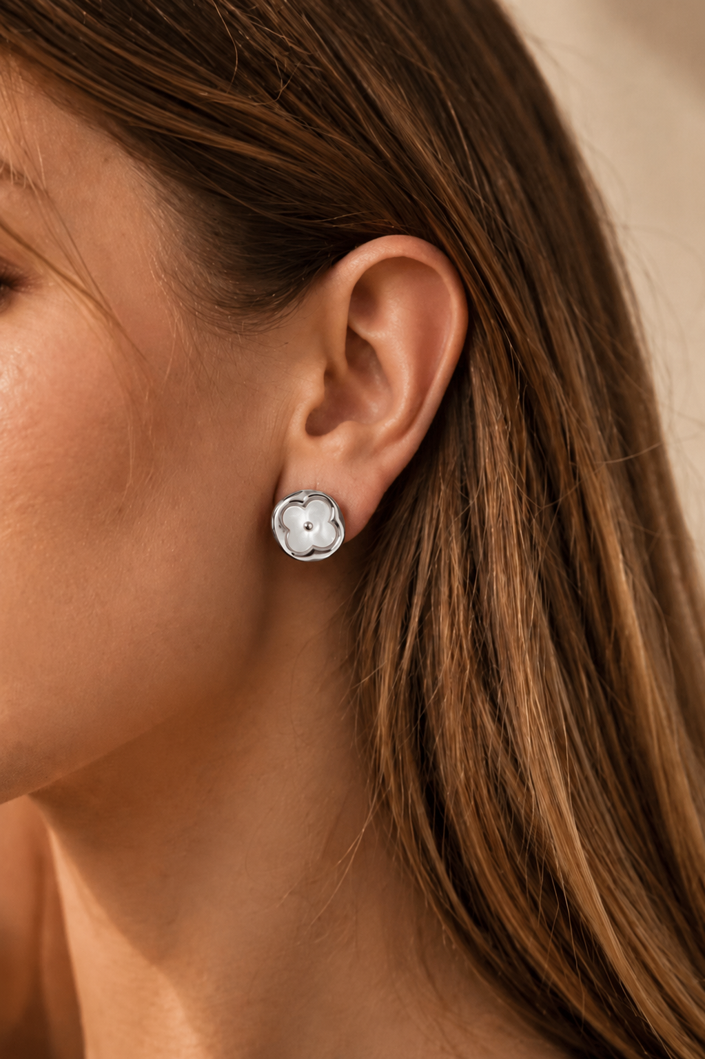 Flower Stud Earrings with Mother of Pearl, Gold or Silver Plated