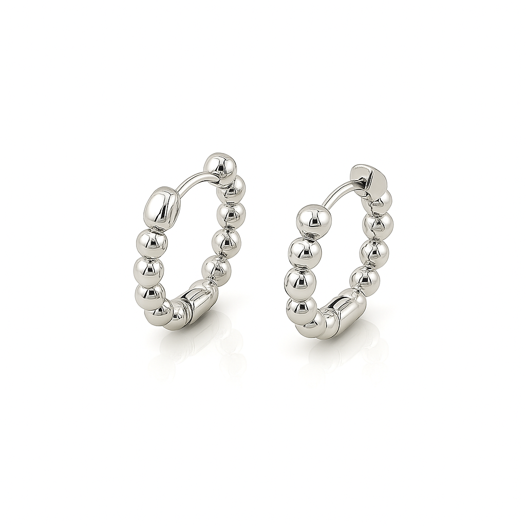 Sterling Silver Bubble Hoop Earrings Rhodium Plated 1.6 cm