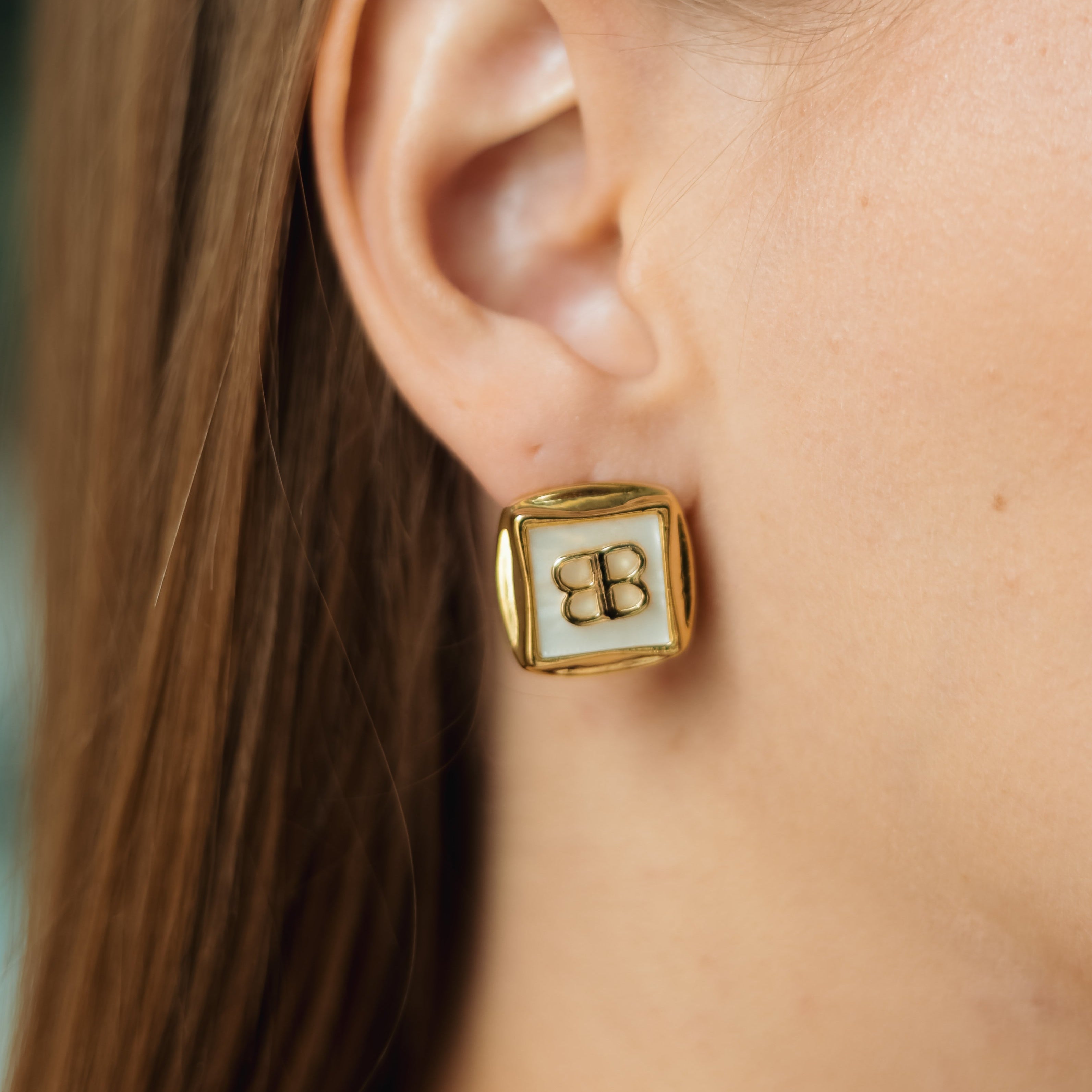 Gold Plated Geometric Stud Earrings | Square Statement Studs