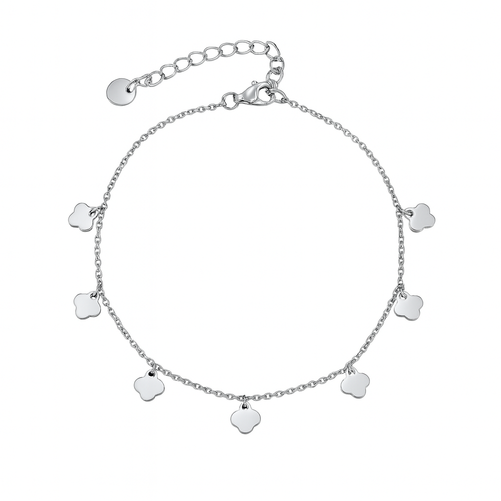 Clover Charm Anklet – Stainless Steel, Adjustable 21+5 cm