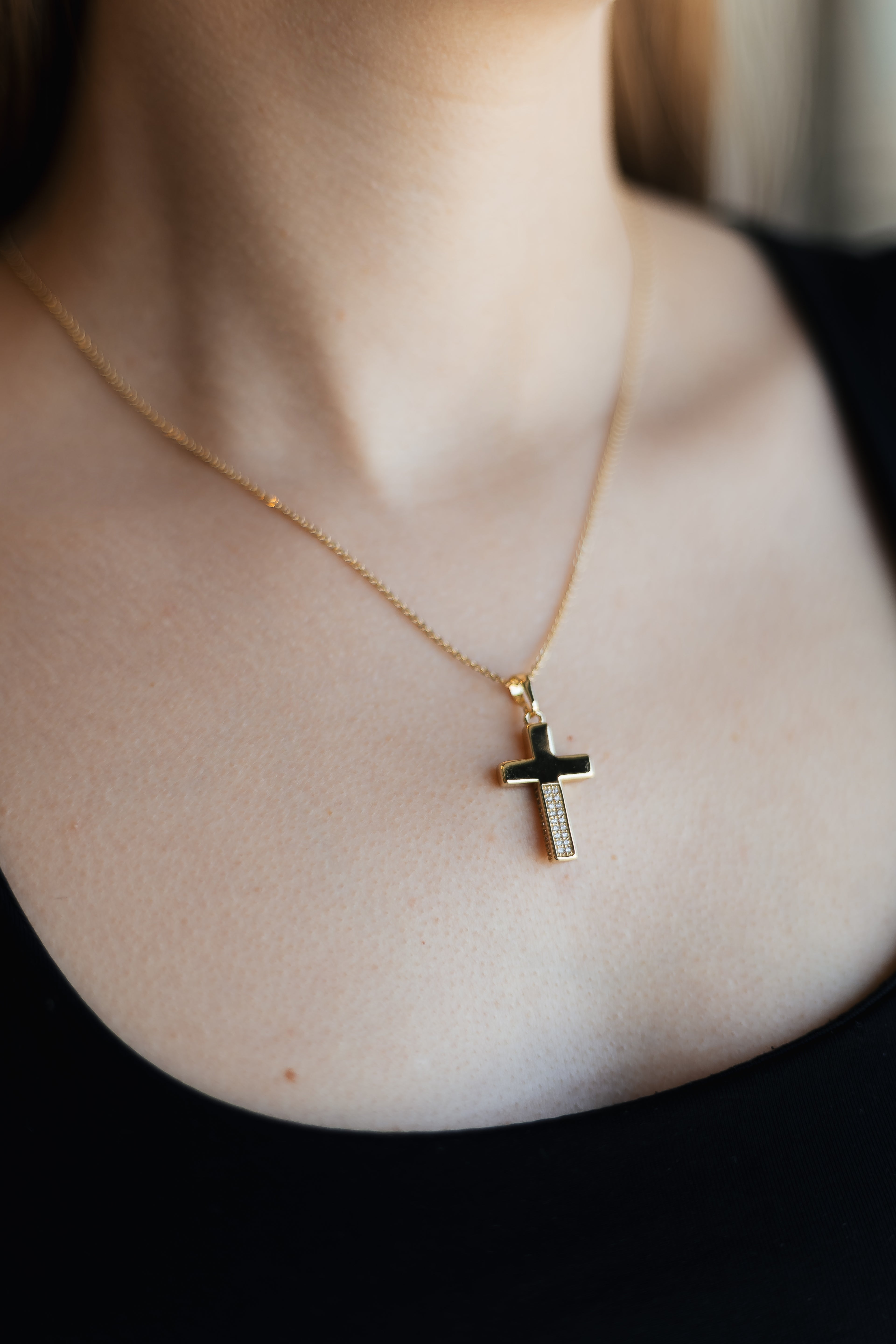 Gold Plated Pendant with Stones on Chain, Minimalist Jewelry