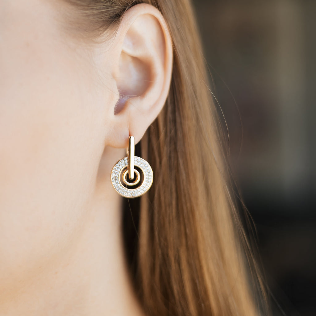 White Gold Plated CZ Drop Earrings 2.8cm Geometric Design