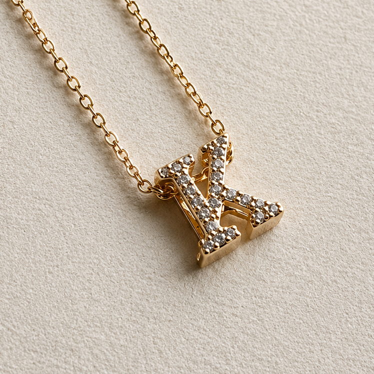 Personalized Initial Letter Necklace in 925 Sterling Silver | Gold Plated CZ Alphabet Pendant | 40+5 cm