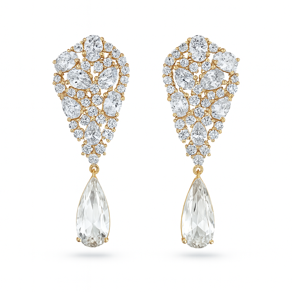 Gold Plated Drop Earrings with Pink or Clear Cubic Zirconia