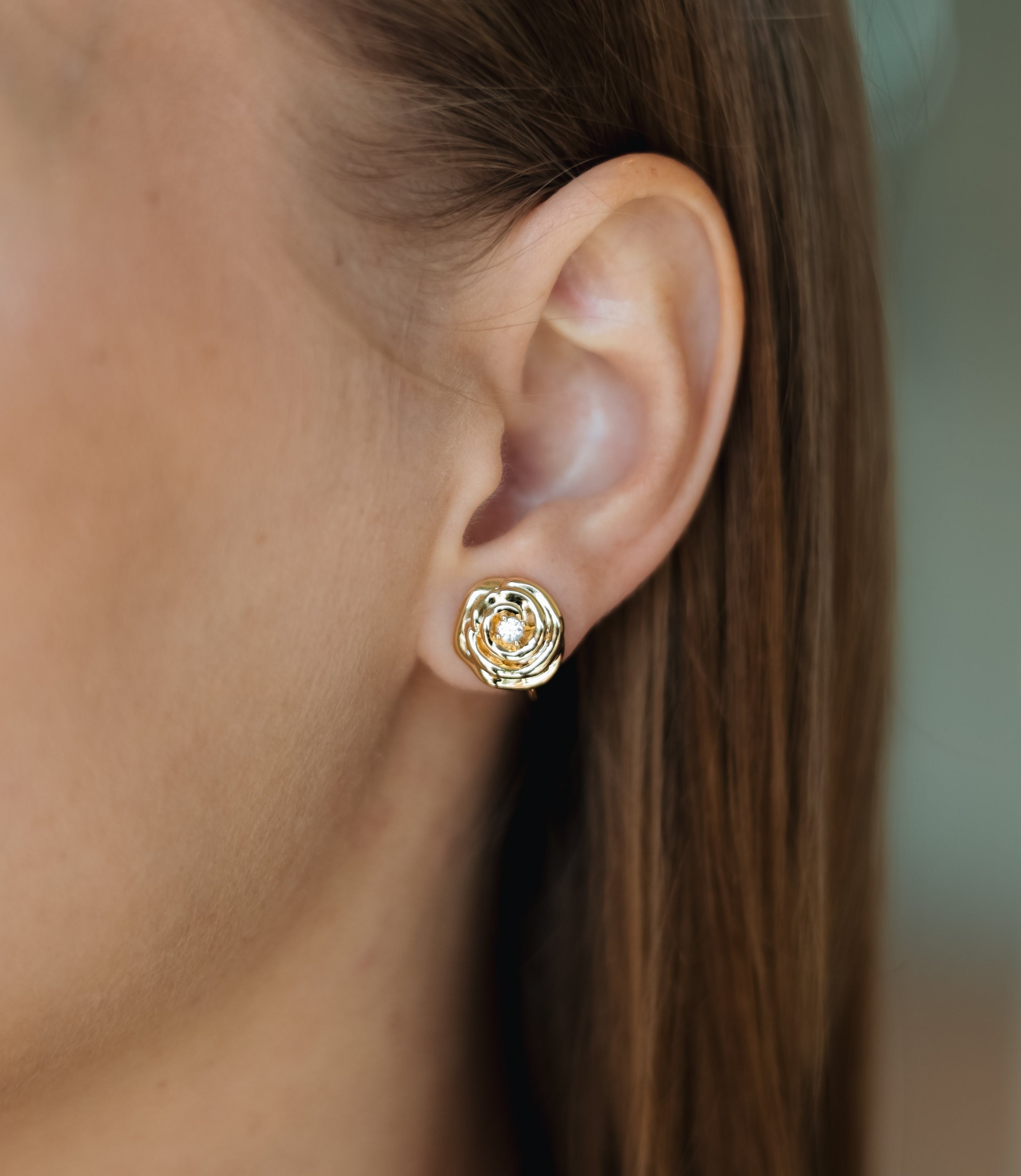 Gold Plated Rose Clip-On Earring – 1.2 cm, Ear Cuff or Lobe